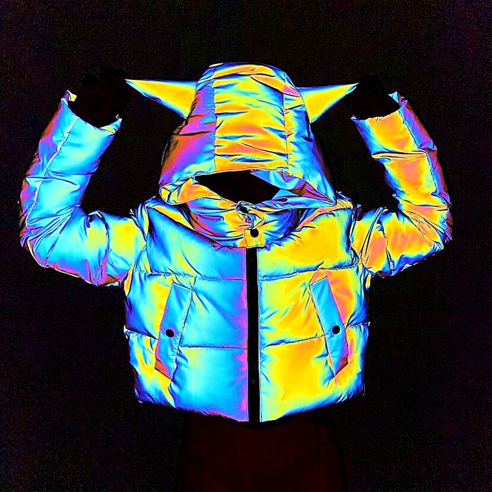 Women's Black Rainbow Reflective Down Jacket devil | Etsy