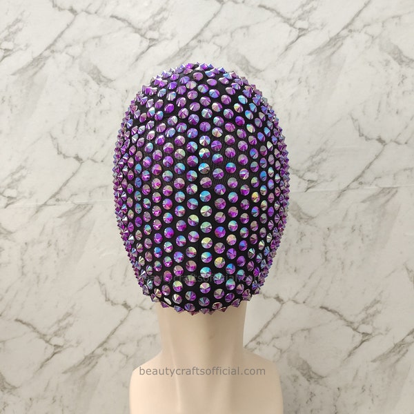 Magic Mirror Violet Studded Spikes Full Face Mask, Handmade Full Coverage Haute Couture Mask (Halloween, EDM, Cosplay, Rave, Party, Movie)