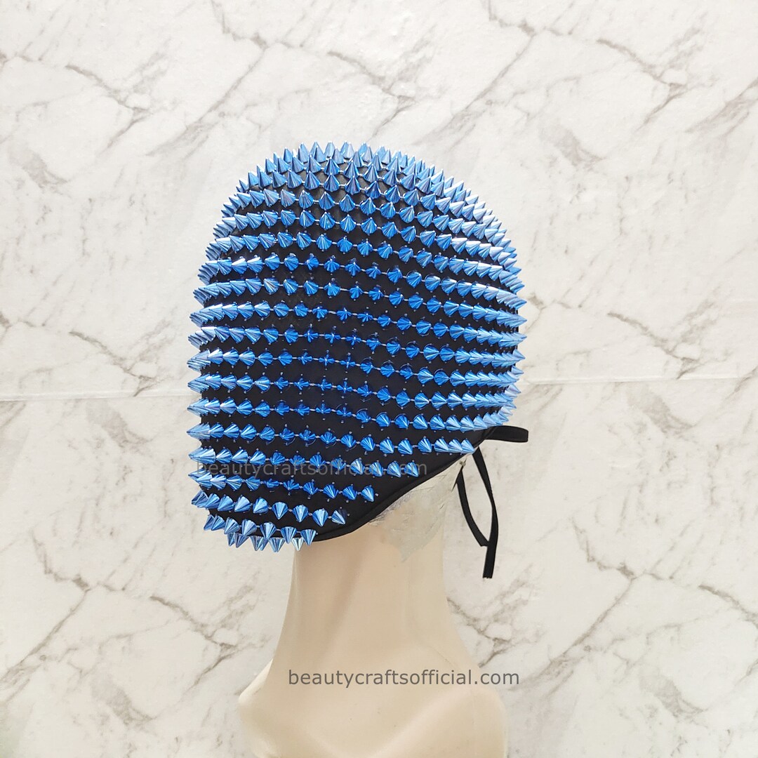 Blue Full Face Spike Mask, Handmade Full Coverage Haute Couture Mask