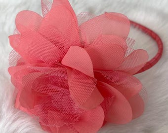 Ribbon Wrapped Headband with Large Mesh Flower | 23 Different Color Options