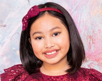 Satin Headband with Sequin Bow | 9 Different Color Options