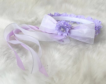 Faux Flower Crown with Gems & Ribbon Bow | 14 Different Color Options