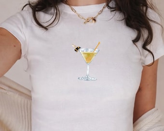 BUZZED Baby Tee | Watercolor Bumble Bee Honey Martini Cropped Womens Shirt
