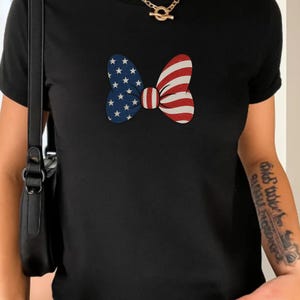 Minnie Bow Inspired Fourth of July Baby Tee | Minnie Mouse Cropped Vintage American Flag Cropped Womens Shirt | Disney USA Shirt Caviar