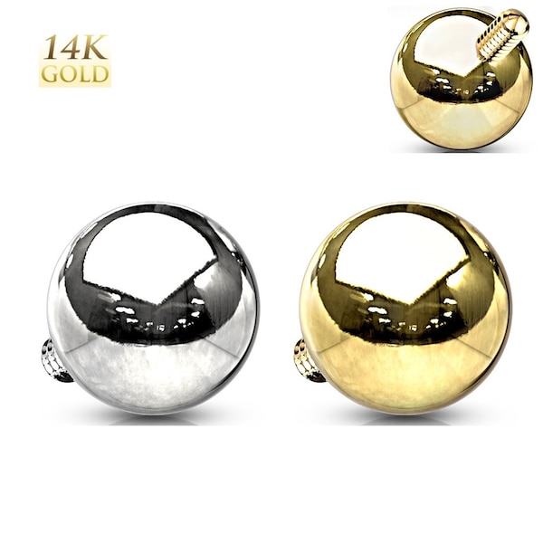 14K Gold Ball Stud Dermal Anchor Top Internally Threaded Screw Body Piercing Ring Head Jewelry