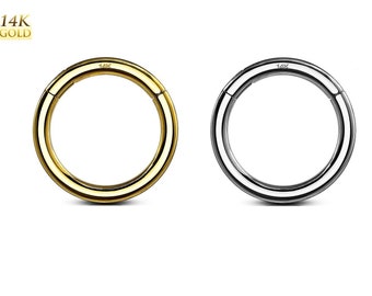 14K Solid Gold Nahtlose Clicker Scharnier Segment Hoop Ring Ohrring Conch Knorpel Helix Tragus Daith Rook Septum Nase Lip Piercing Schmuck