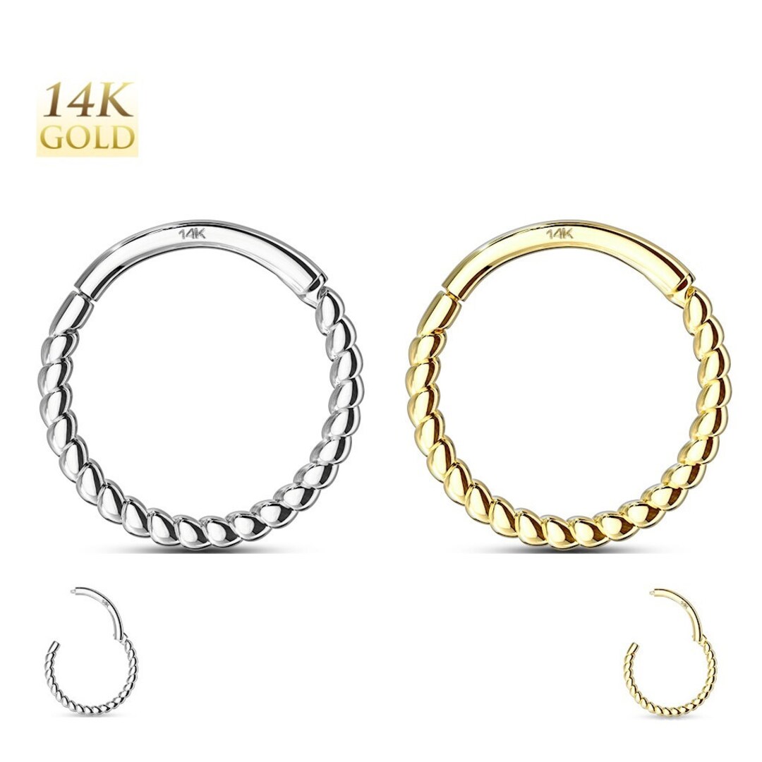 14K Gold Seamless Pave Hinged Clicker Ring - Cartilage, Daith, Rook, Nose