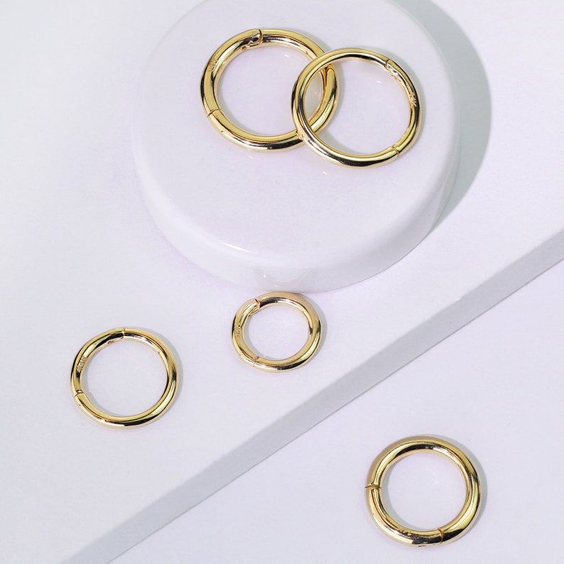 14K Solid Gold Seamless Clicker Hinged Segment Hoop Ring Earring Conch Cartilage Helix Tragus Daith Rook Septum Nose Lip Piercing Jewelry image 2
