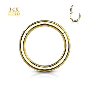 14K Solid Gold Seamless Clicker Hinged Segment Hoop Ring Earring Conch Cartilage Helix Tragus Daith Rook Septum Nose Lip Piercing Jewelry 14K Yellow Gold