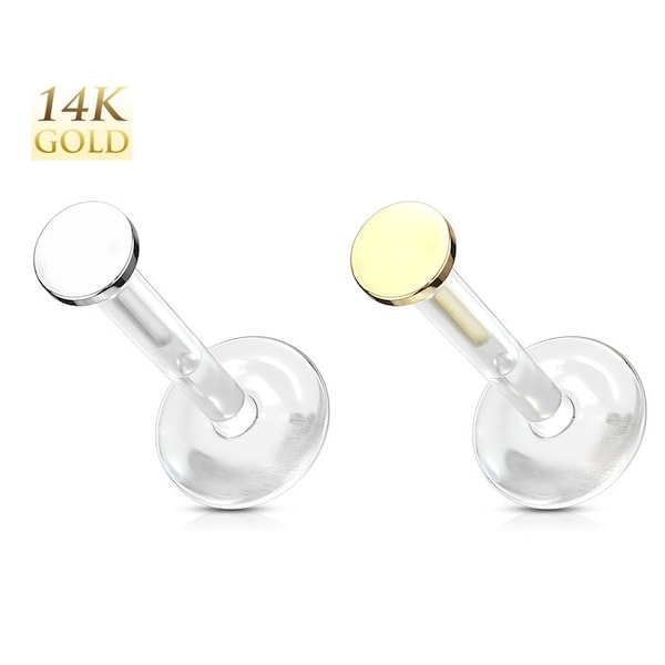 14K Gold Round Top Flexible Labret Monroe Stud Cartilage Tragus Helix Conch Earring Lobe Nose Lip Philtrum Medusa Chin Ring Piercing Jewelry