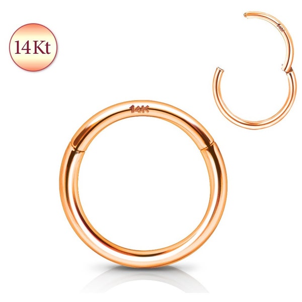 14K Solid Rose Gold Seamless Clicker Hinged Segment Hoop Ring Conch Cartilage Helix Tragus Daith Snug Rook Lobe Septum Nose Lip Piercings