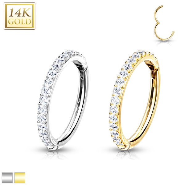 14K Or Massif Gem Hoop Clicker Articulé Segment Anneau Boucle D'oreille Conque Cartilage Helix Tragus Daith Rook Snug Lobe Nez Lèvre Piercing Bijoux