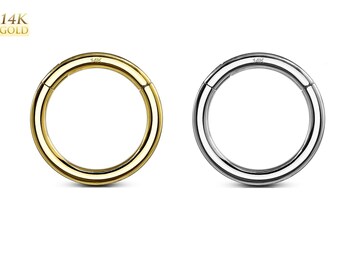14K Solid Gold Seamless Clicker Hinged Segment Hoop Ring Earring Conch Cartilage Helix Tragus Daith Rook Septum Nose Lip Piercing Jewelry