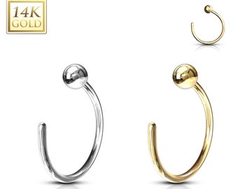 14K Solid Gold Ball End Nose Hoop Ring Stud Body Piercing Jewelry Yellow or White Gold Nose Ring