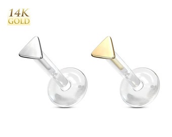 14K Gold Triangle Top Flexible Labret Monroe Stud Cartilage Tragus Helix Conch Earring Lobe Nose Lip Philtrum Medusa Chin Ring Piercing