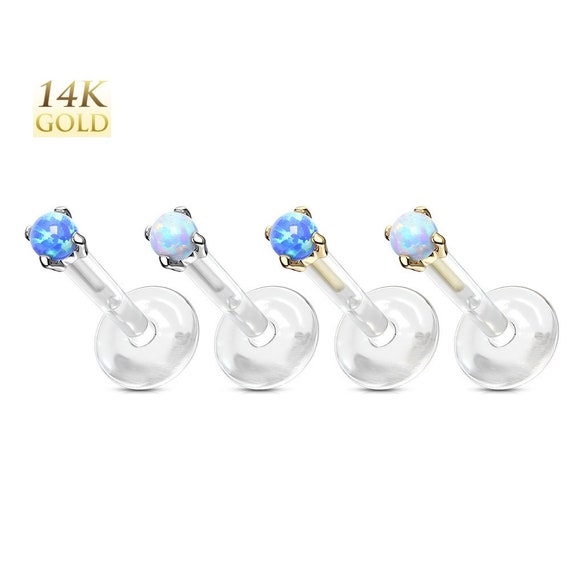 Prong Set Opal Top 14Kt Solid Yellow Gold Helix Tragus Conch Cartilage Piercing 