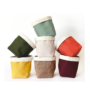 Linen & Canvas Fabric Basket in Autumn Colors | Reversible Storage and Organizer Bin | Home Decor Plant Basket | 4 Sizes to Choose From