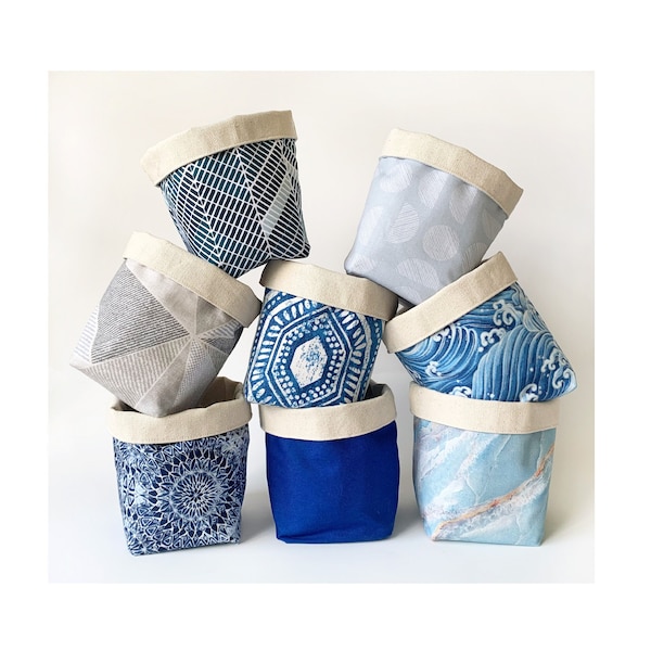 Boho Fabric Basket in Blue | Reversible Canvas Storage & Organizer Bin | Washable Home Decor Plant Basket | 4 Sizes to Choose From
