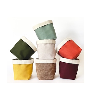 Linen & Canvas Fabric Basket in Autumn Colors | Reversible Storage and Organizer Bin | Home Decor Plant Basket | 4 Sizes to Choose From