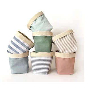 Linen & Canvas Fabric Basket | Reversible Storage and Organizer Bin | Home Decor Plant Basket | 4 Sizes to Choose From