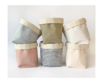 Linen & Canvas Fabric Basket | Reversible Storage and Organizer Bin | Home Decor Plant Basket | 4 Sizes to Choose From