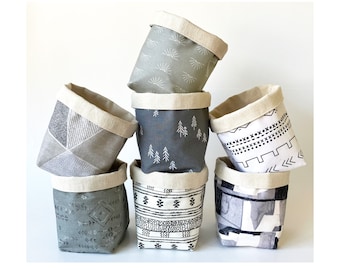 Boho Fabric Basket in Gray Tones | Reversible Canvas Storage & Organizer Bin | Washable Home Decor Plant Basket | 4 Sizes to Choose From