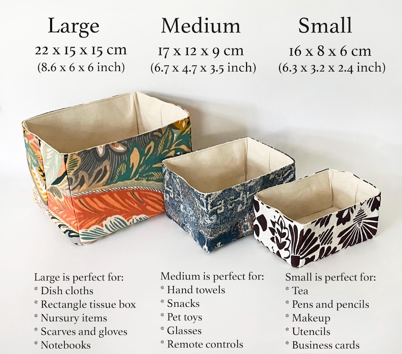 Rectangle Fabric Basket | Reversible Canvas Storage & Organizer Bin | Washable Home Decor | 3 Sizes to Choose From image 6
