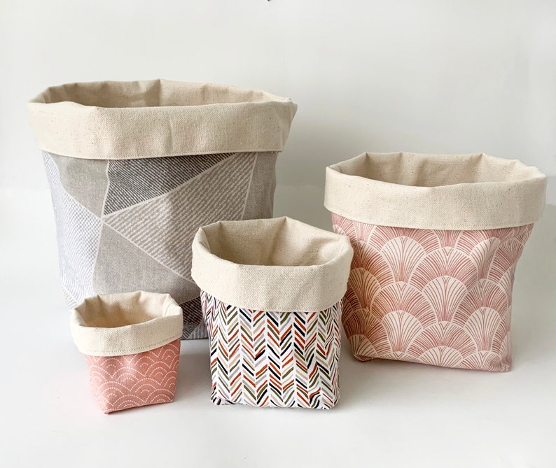 Boho Fabric Basket Reversible Canvas Storage & Organizer Bin Washable Home Decor Plant Basket 4 Sizes to Choose From image 3