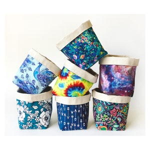 Fabric Basket | Reversible 100% Cotton Storage & Organizer Bin | Washable Home Decor Plant Basket | Hanging or Free Standing | Fun and Funky