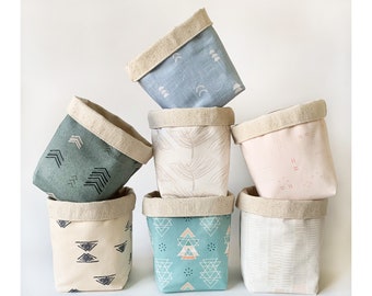 Boho Fabric Basket in Earthy Pastel Colors | Reversible Canvas Storage & Organizer Bin | Home Decor Plant Basket | 4 Sizes to Choose From