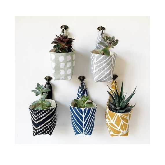 Hanging Fabric Mini Basket | Small Reversible Canvas Storage & Organizer Bin | Washable Home Decor Plant Basket
