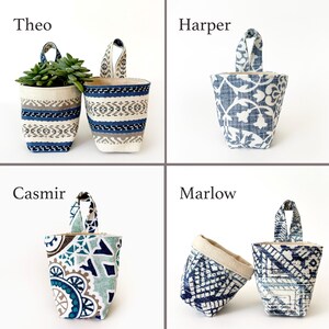 Hanging Fabric Mini Basket | Small Reversible Canvas Storage & Organizer Bin | Washable Home Decor Plant Basket image 3
