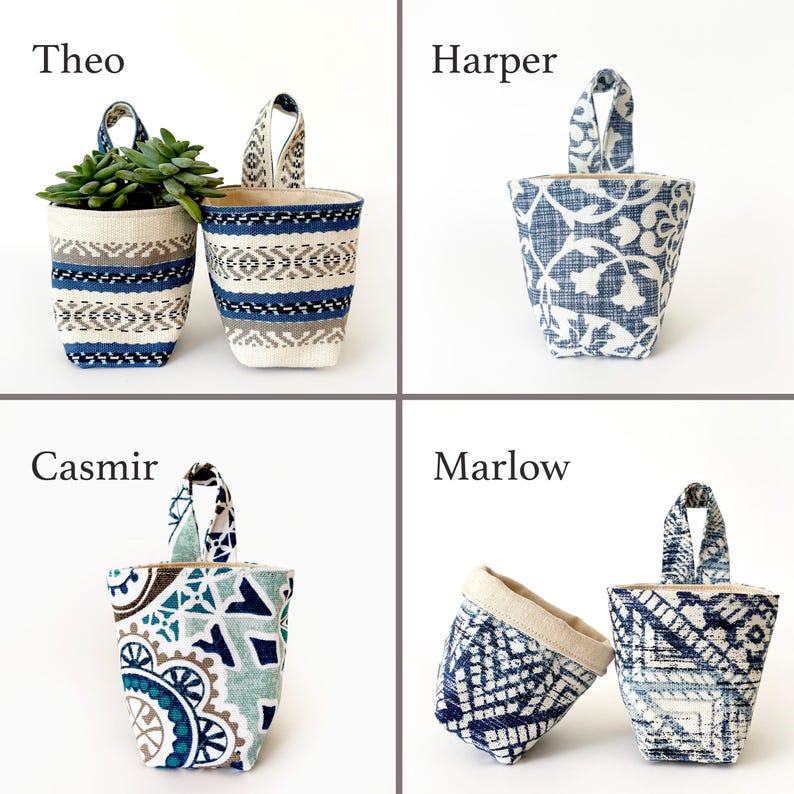 Hanging Fabric Mini Basket | Small Reversible Canvas Storage & Organizer Bin | Washable Home Decor Plant Basket image 3