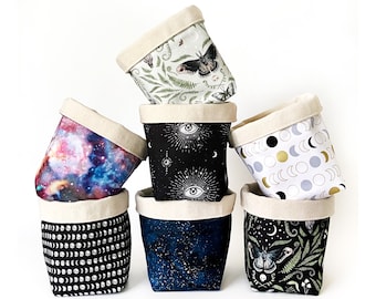 Moon Magic Lunar Phase & Zodiac Fabric Basket | Canvas Storage and Organizer Bin | Washable Home Decor Plant Basket | 4 Sizes to Choose From