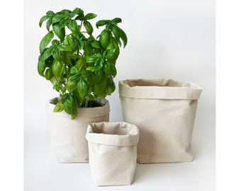Natural Fabric Basket | Undyed Canvas Storage & Organizer Bin | Hanging or Free Standing Home Decor Plant Basket | 4 Size Choices