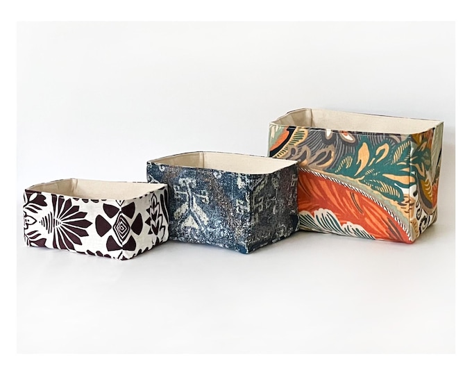 Rectangle Fabric Basket | Reversible Canvas Storage & Organizer Bin | Washable Home Decor | 3 Sizes to Choose From