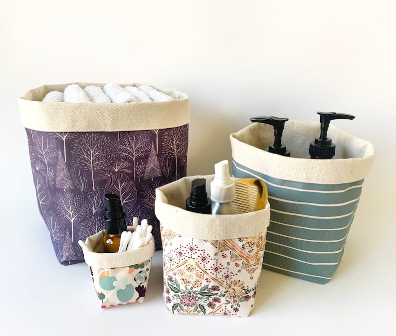 Boho Fabric Basket Reversible Canvas Storage & Organizer Bin Washable Home Decor Plant Basket 4 Sizes to Choose From image 4