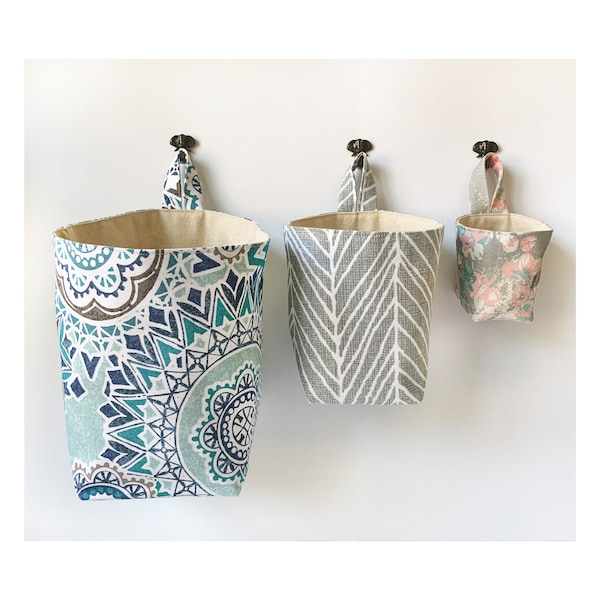 Hanging Fabric Basket | Reversible Canvas Storage & Organizer Bin | Washable Home Decor Plant Basket | Mini, Small, or Medium