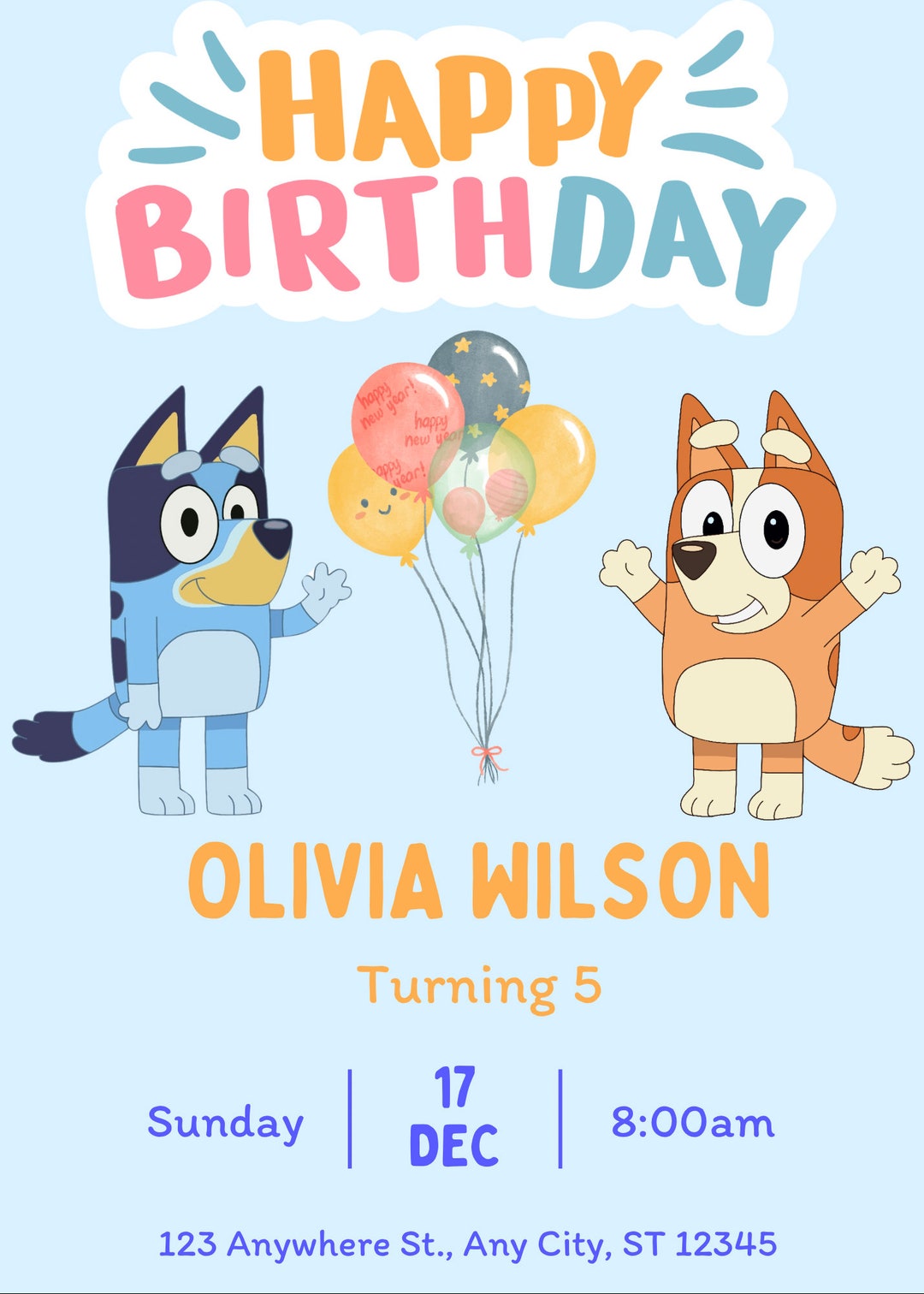 Bluey Birthday Invitation Bluey Family Editable Digital Etsy