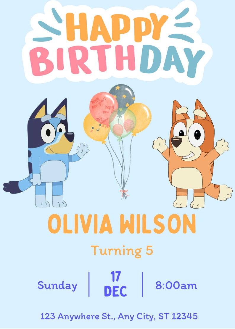 Bluey Birthday Invitation Bluey Family Editable Digital Etsy