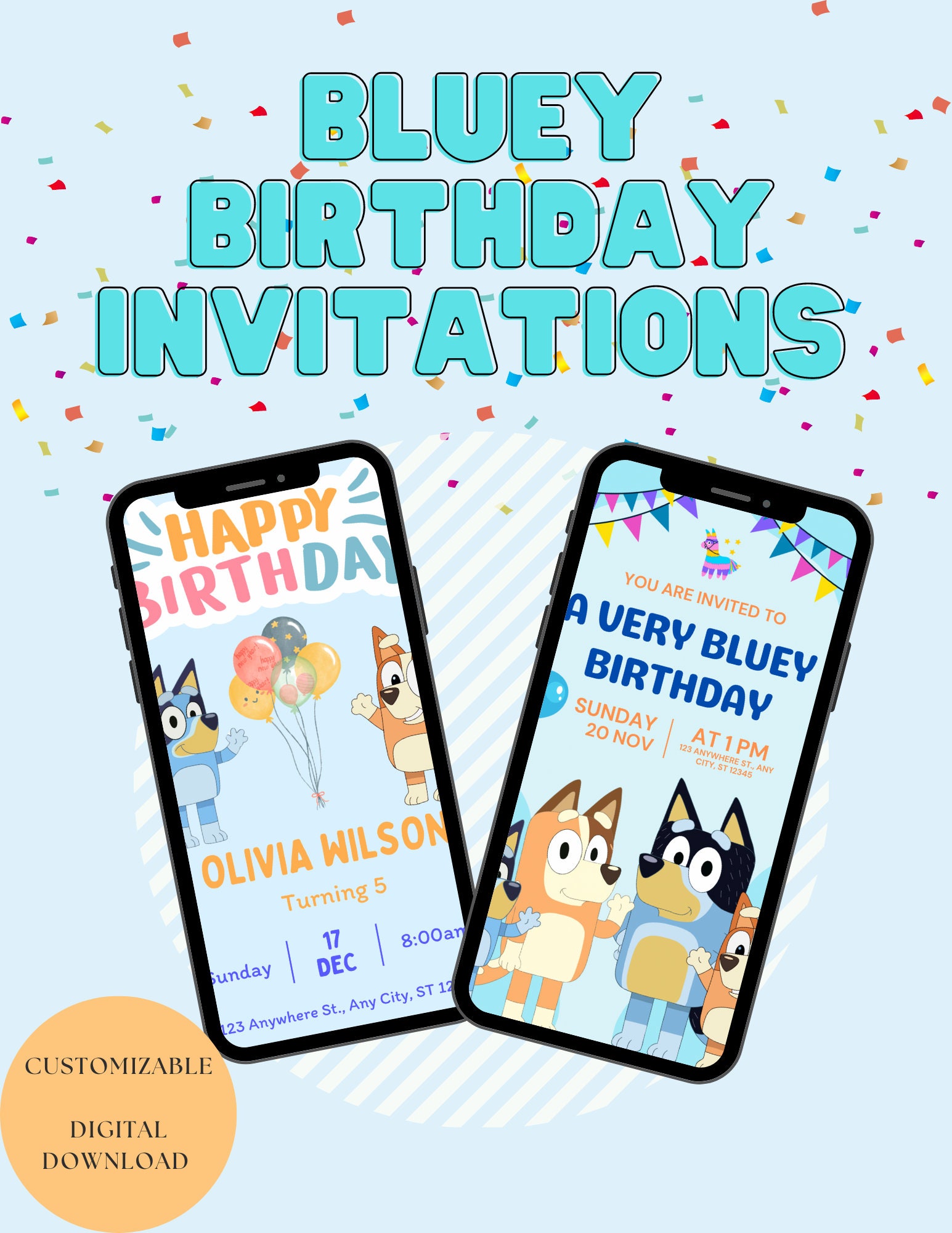 Bluey Birthday Invitation, Editable Digital Download Bluey Party