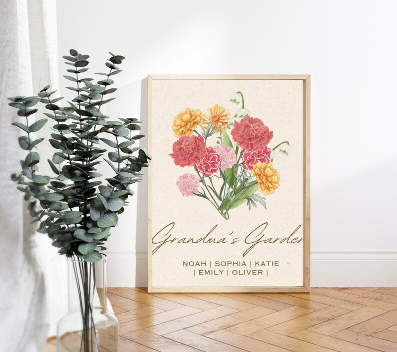 Grandmas Garden Birth Month Flowers Printable, Gift for Grandma, Nanas