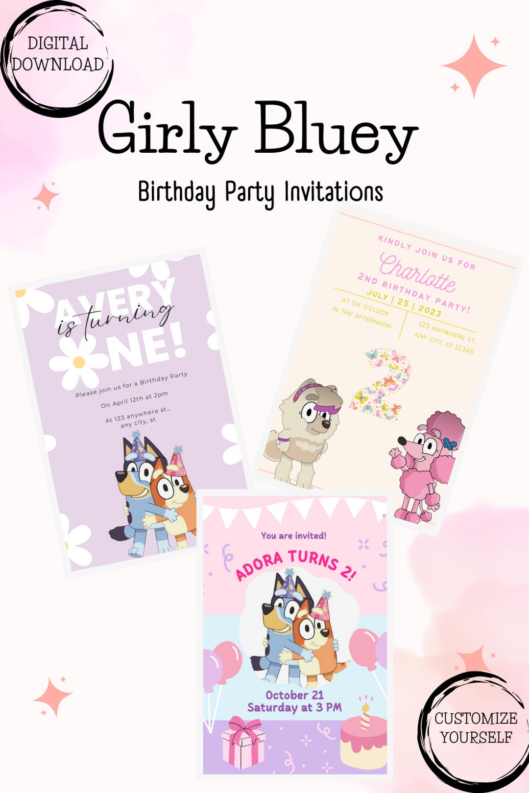 Bluey Birthday Invitation, Bluey Family, Editable Digital Download
