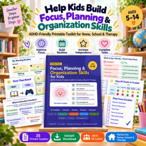 Focus Planning & Organization Toolkit for Kids | ADHD Printable | Executive Function Tools | Teacher Parent Therapist | Ages 5-14 PDF