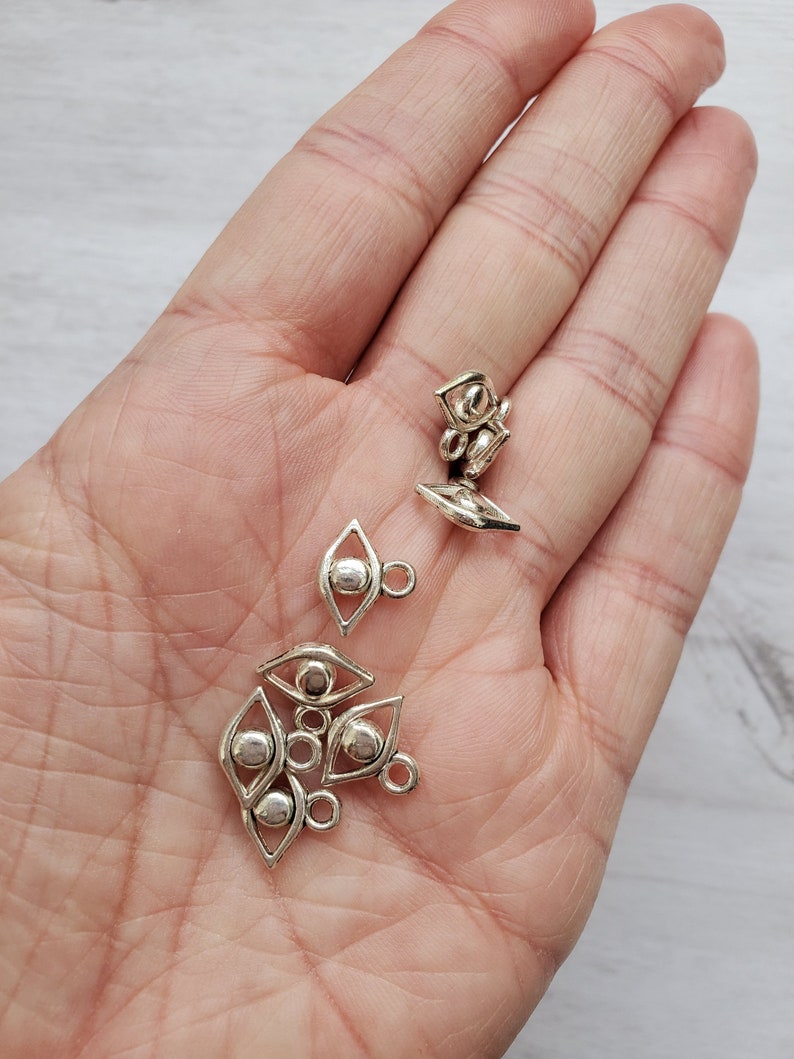 Set of 8 Evil Eye Third Eye Charms Ready to Ship Findings Supplies and Materials for Jewelry Making Silver Plated Pewter