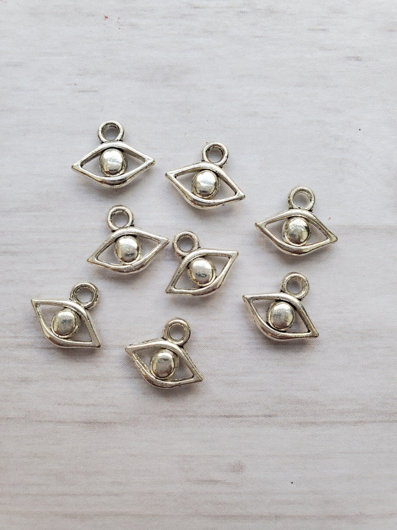 Set of 8 Evil Eye Third Eye Charms Ready to Ship Findings Supplies and Materials for Jewelry Making Silver Plated Pewter