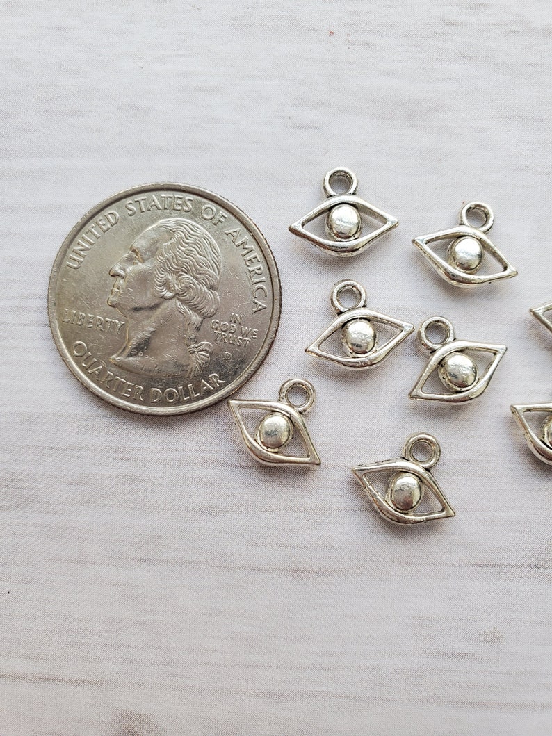 Set of 8 Evil Eye Third Eye Charms Ready to Ship Findings Supplies and Materials for Jewelry Making Silver Plated Pewter