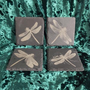 Set of four dragonfly slate drink coasters