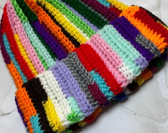 Scrap Yarn Beanie, Scrap Crochet Hat, Streetwear Beanie, Multicolor Beanie, Crochet Beanie, Recycled Beanie, Handmade Rainbow Beanie