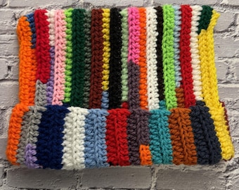 Multicolor Cat Ears Crochet Scrap Beanie, Scrap Crochet Hat, Streetwear Beanie, Multicolor Beanie, Recycled Beanie, Handmade Rainbow Beanie